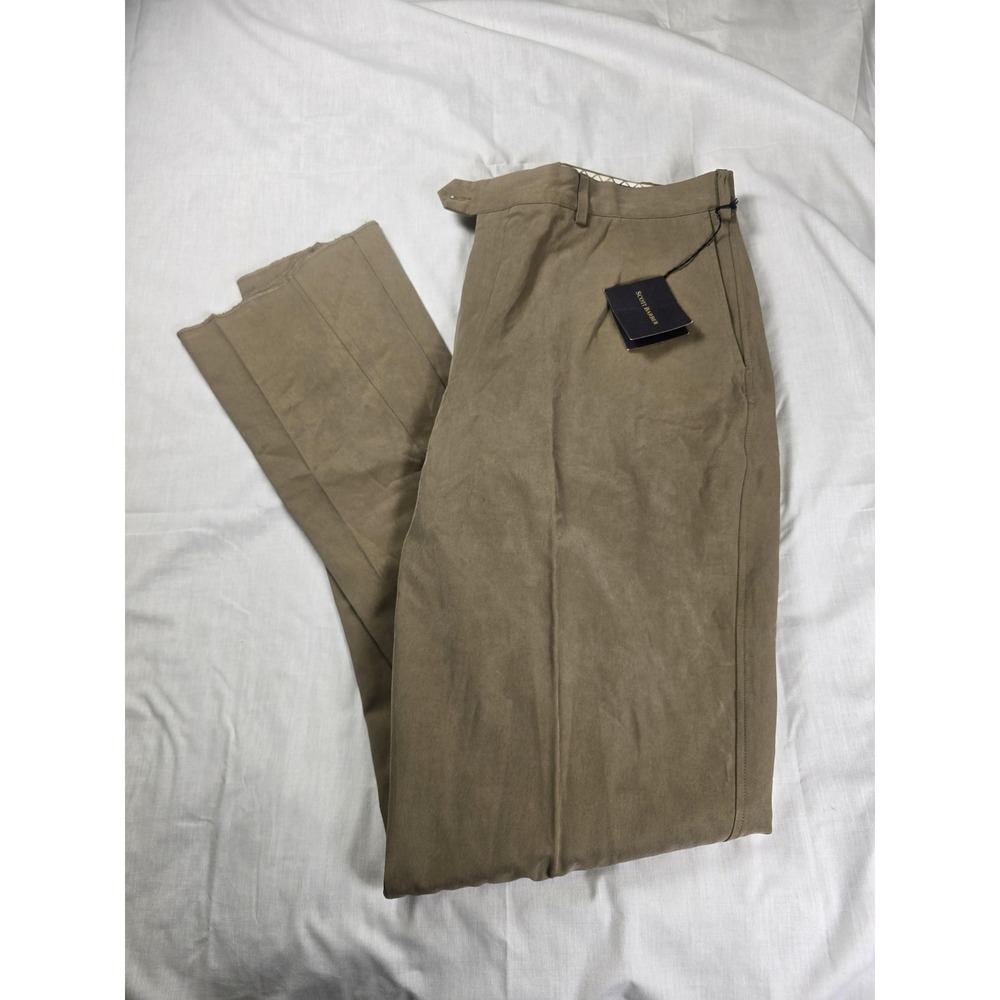 Scott Barber Pants Mens 38x36 Beige Silk Cotton Flat Front Dress Trousers